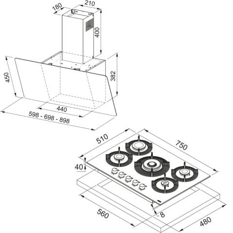 FRANKE SMART LINEAR SIYAH DAVLUMBAZ + MARIS GLASS SIYAH OCAK 2'LI SET(TESHIR URUNU)