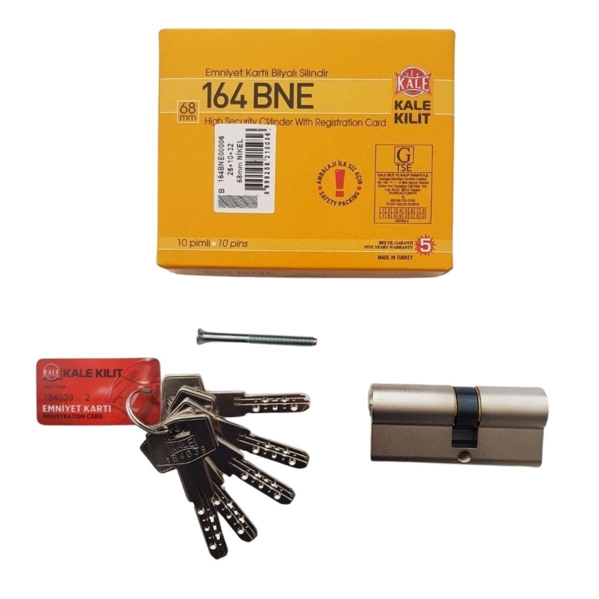 KALE KİLİT BAREL164-BNE EMNİYET KARTLI BILYALI NIKEL 68MM BB04