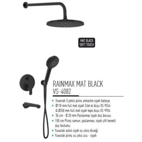 VALTEMO RAINMAX MAT BLACK 3 YÖNLÜ ANKASTRE DUŞ SETİ (vs-4082)